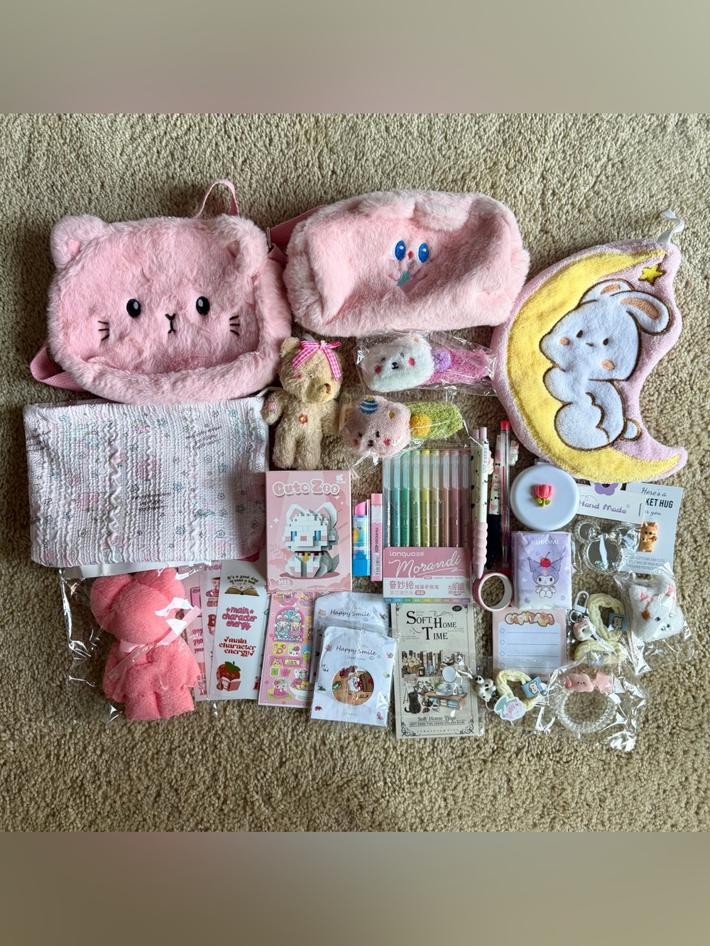 Cute Pink Plush Kids Toy & Stationery Gift Set